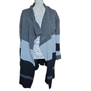 Mesh + Lace Women's Size Large Black Gray Striped Long Cardigan